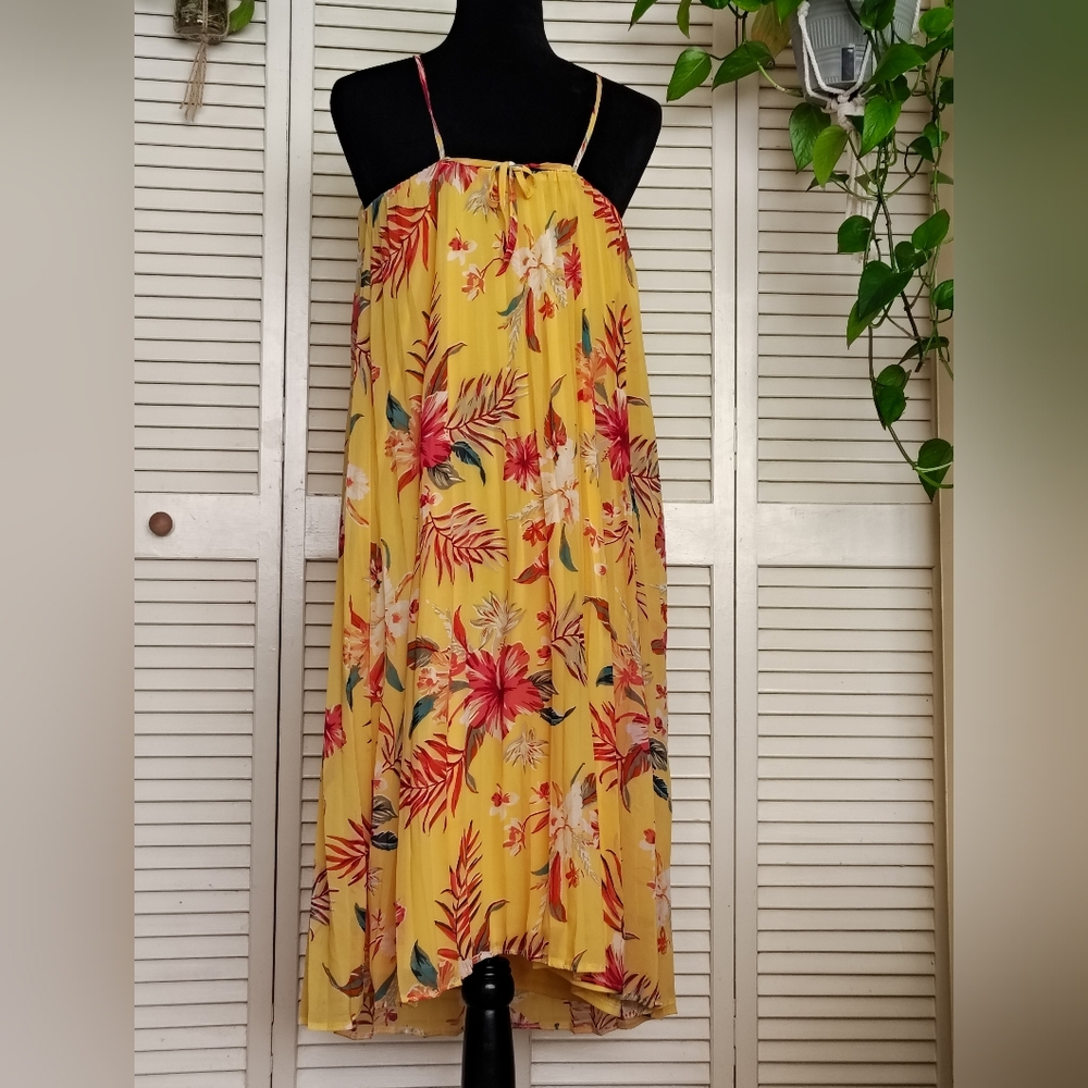 Forever 21 Sunny Yellow Floral Pleated Midi Dress Size S – Like New - Picture 3 of 9